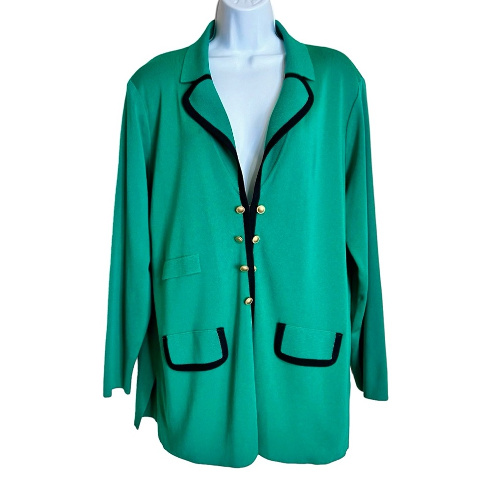 Exclusively Misook Knit Cardigan Blazer Size XL Womens Green Open Front Pockets - Picture 1 of 9